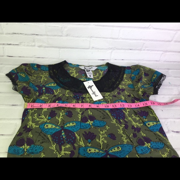 Soundgirl Moss Butterfly Juniors Blouse Top Size S - Picture 6 of 8
